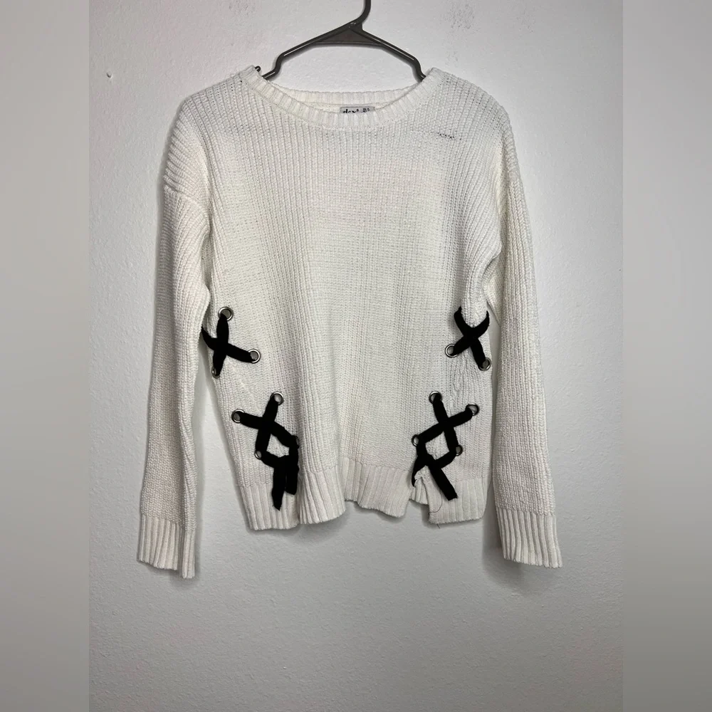 White Knit Sweater Black Bow Style